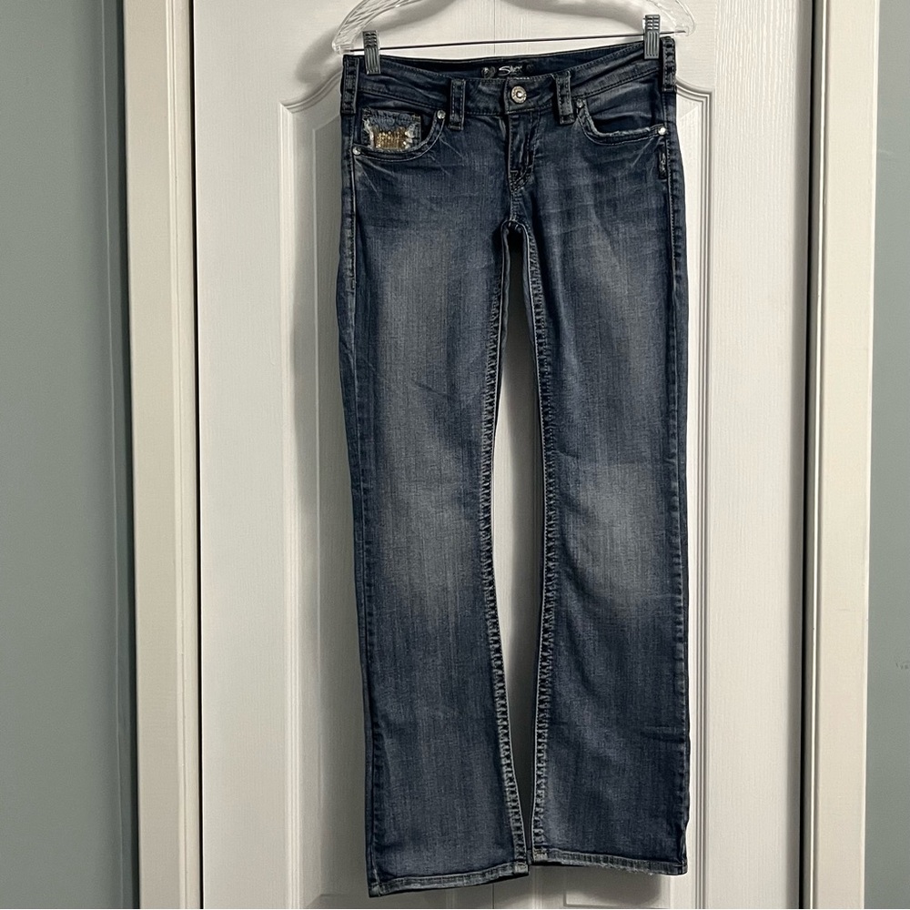 SILVER JEANS Dawson sequins boot cut denim jeans with bling women’s size 28